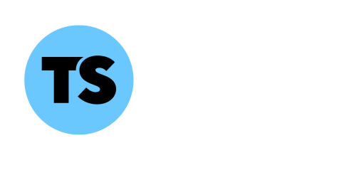Logo of Taking Stock with a blue circle and black letters on a white background.