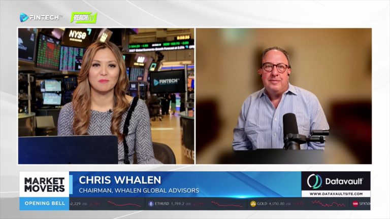 Fintech TV Market Movers split screen shows an NYSE anchor and Chris Whalen discussing bank earnings and interest rates.