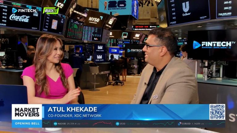 Atul Khekade speaks with a host at the NYSE on FINTECH.TV’s Market Movers: Opening Bell segment.
