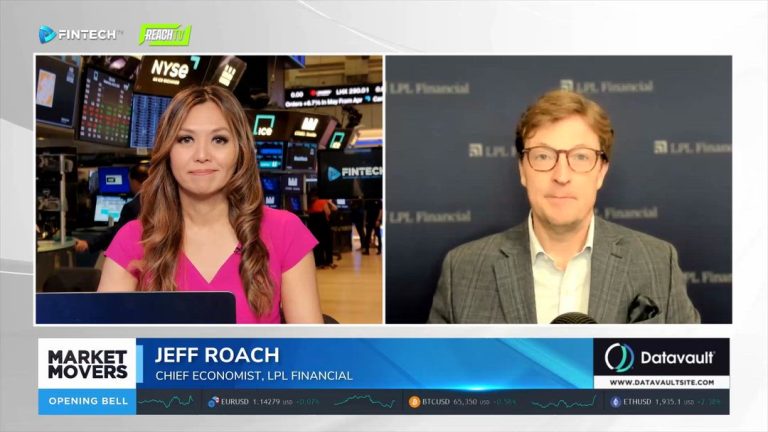 A Market Movers interview shows Jeff Roach of LPL Financial beside a host on the NYSE trading floor.