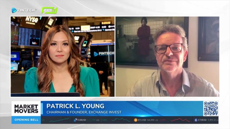 FINTECH.TV Market Movers interview shows Patrick L. Young speaking with an anchor on Opening Bell.