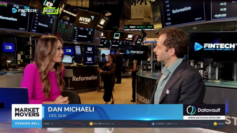 Dan Michaeli speaks with a host at the New York Stock Exchange as Market Movers and Opening Bell graphics appear on screen.