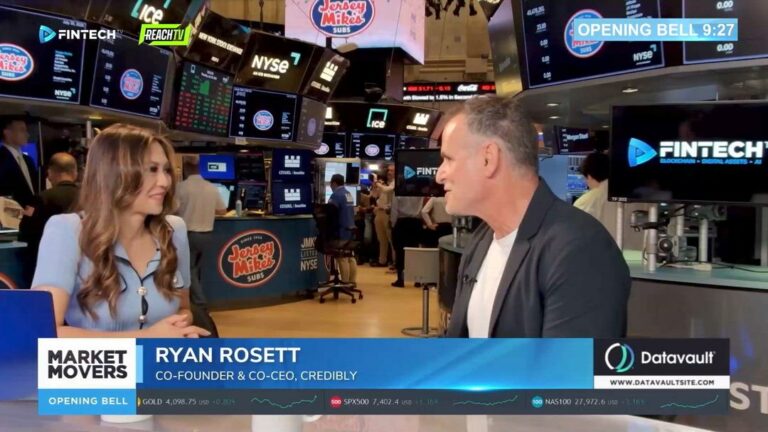 Ryan Rosett speaks during FINTECH.TV's Opening Bell segment at the NYSE, with his Credibly title shown on screen.