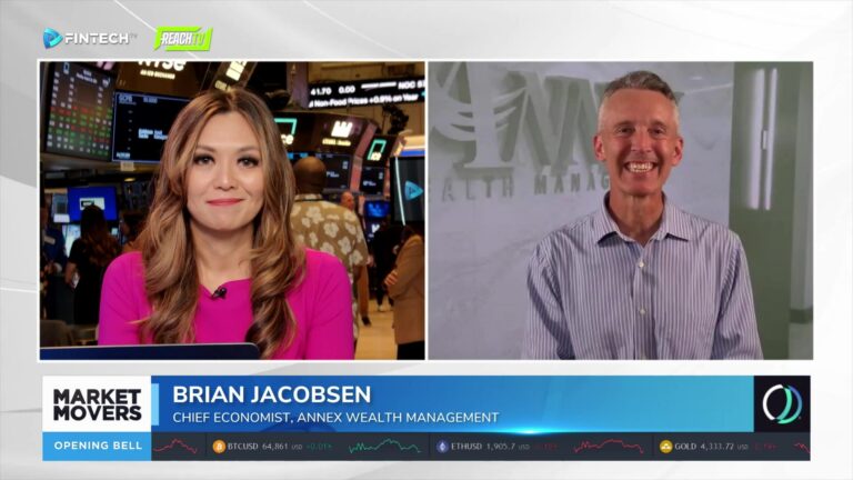 Brian Jacobsen appears on FINTECH.TV's Market Movers alongside a host, discussing CPI and the Federal Reserve.