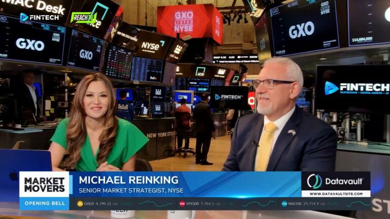 Michael Reinking speaks with a FINTECH.TV host on the NYSE trading floor during Market Movers: The Opening Bell.