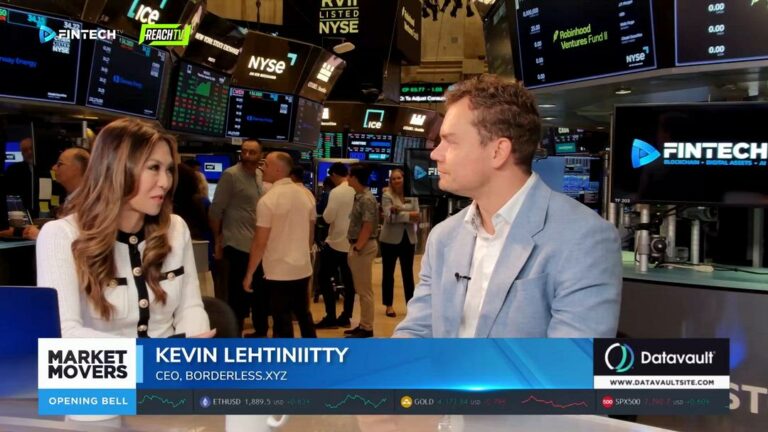 Kevin Lehtinitty speaks with a host on the NYSE floor during FINTECH.TV's Market Movers: The Opening Bell segment.