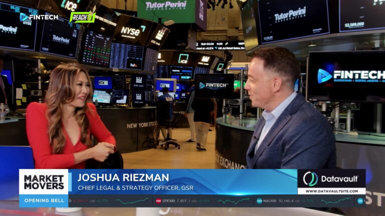 Remy Blaire speaks with Joshua Riezman of GSR on the NYSE floor during a FINTECH.TV Market Movers segment.